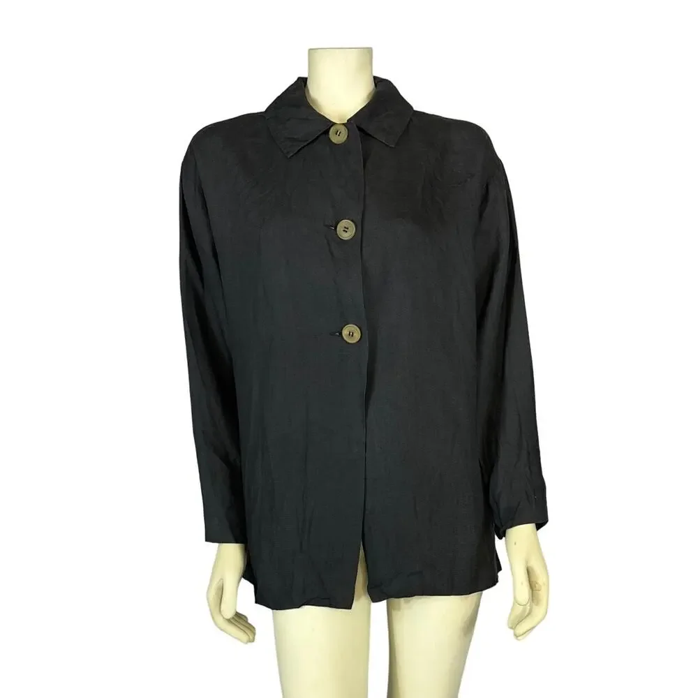 Vintage 90’s LAT NAYLOR THINK TANK black linen top/ jacket size medium to large